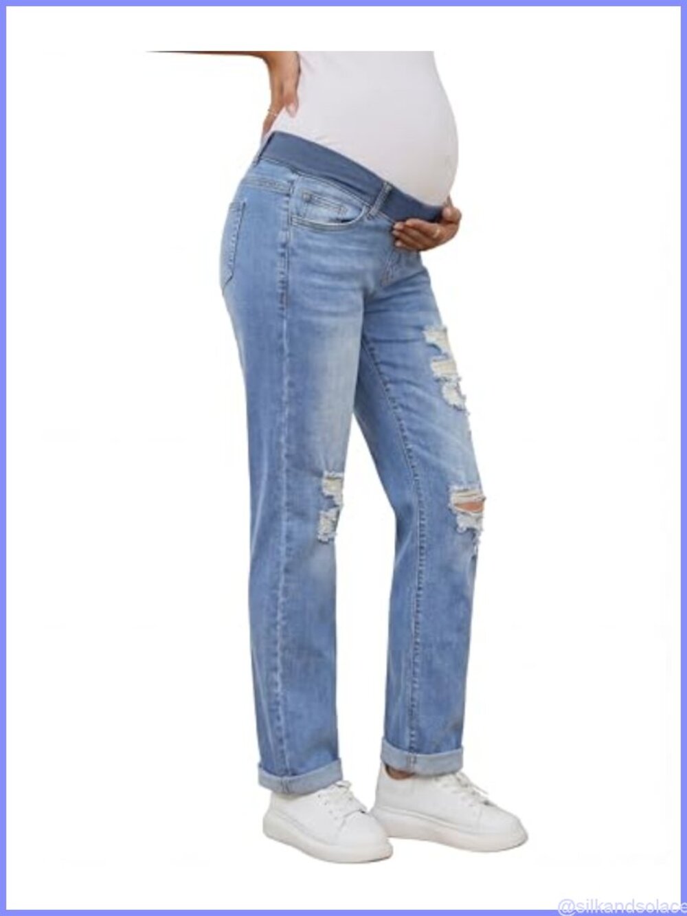 Maternity Boyfriend Jeans Under Belly Distressed Denim